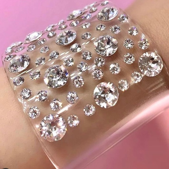 Clear Acrylic Swarovski Crystal Embellished Wide Chunky Cuff Bracelet for Women - Picture 7 of 17